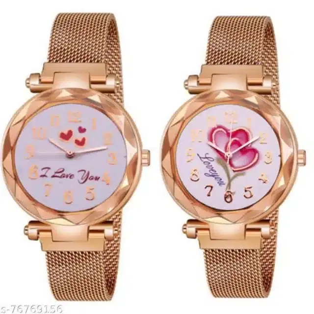 Analog Watch for Women, Set of 2 (Rose Gold)