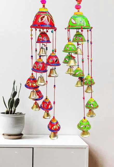 Wooden Bamboo Windchime For Living Room & Bedroom Decoration, Pack Of 2, Red & Green, RS-033