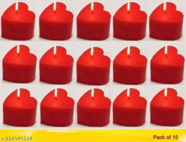 Heart Shaped Candles, Red, Pack of 15
