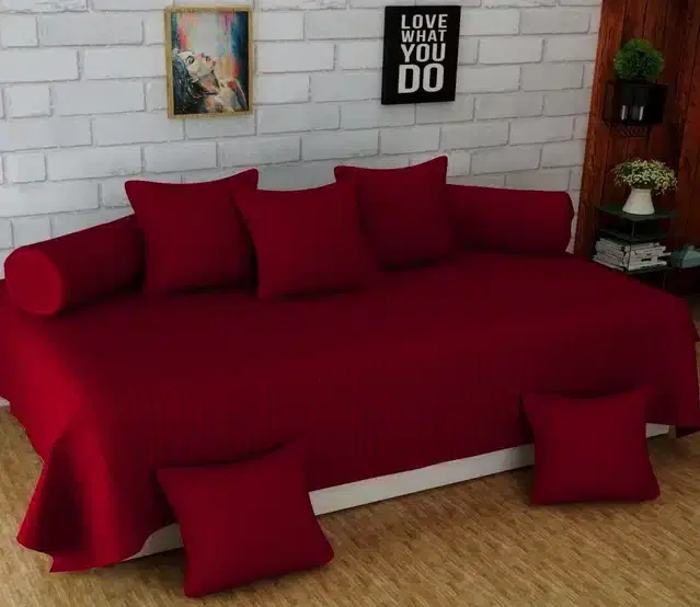 Cotton Striped Diwan Covers Set, Maroon, Pack of 8