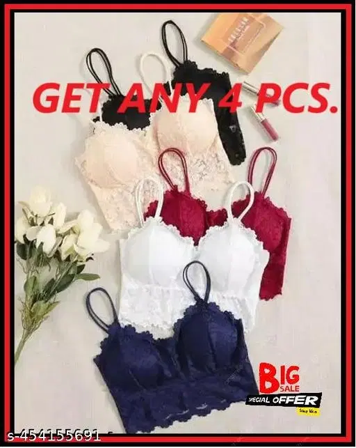 Super Net Solid Bras for Women, Assorted, Pack of 4 (28A)