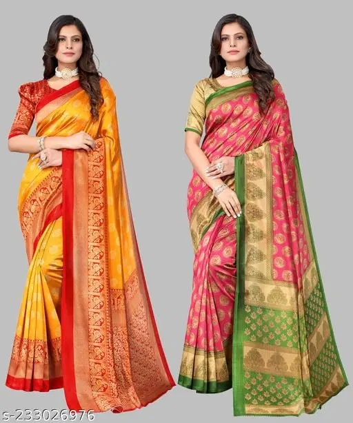 Art Silk Printed Saree for Women, Pack of 2, Multicolor (6.3 m)