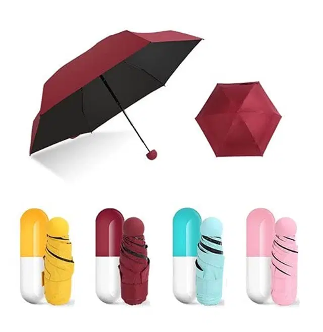 Foldable Mini Umbrella with Capsule Shaped Case, Assorted, Pack of 1