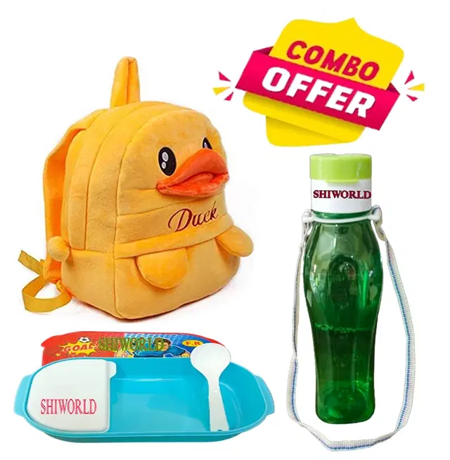 Fabric Backpack with Lunch Box & Water Bottle for Kids, Multicolor, Set of 3