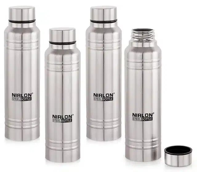 Stainless Steel Insulated Single Wall Water Bottle, Pack of 4, Silver, 1000 ml