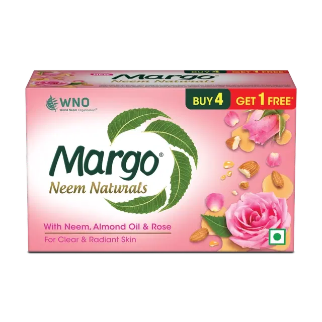Margo Neem Naturals Almond Oil & Rose Soap 5X100 g (Buy 4 Get 1 Free)