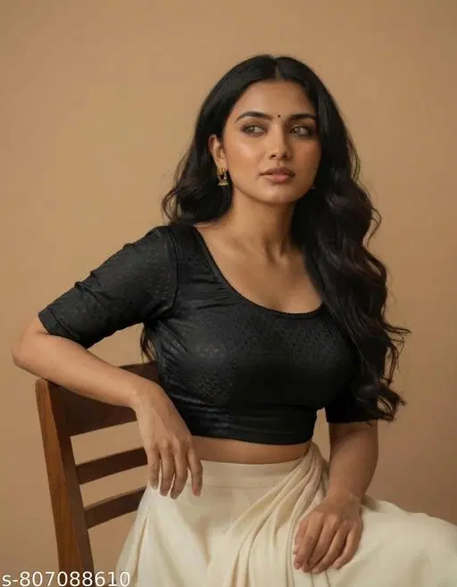 Lycra Ready Made Blouse for Women, Black (34)