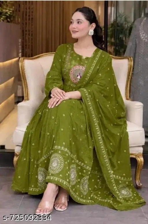 Rayon embroidered Ethnic Motif Flared Kurti for Women ( Beige,M )
