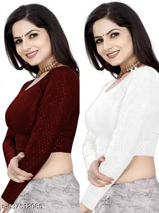 Lycra Ready Made Blouse for Women, Maroon & White, Pack of 2 (28)