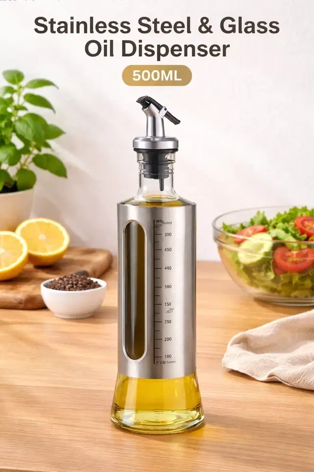 Stainless Steel & Glass Oil Dispenser Bottle 500ML