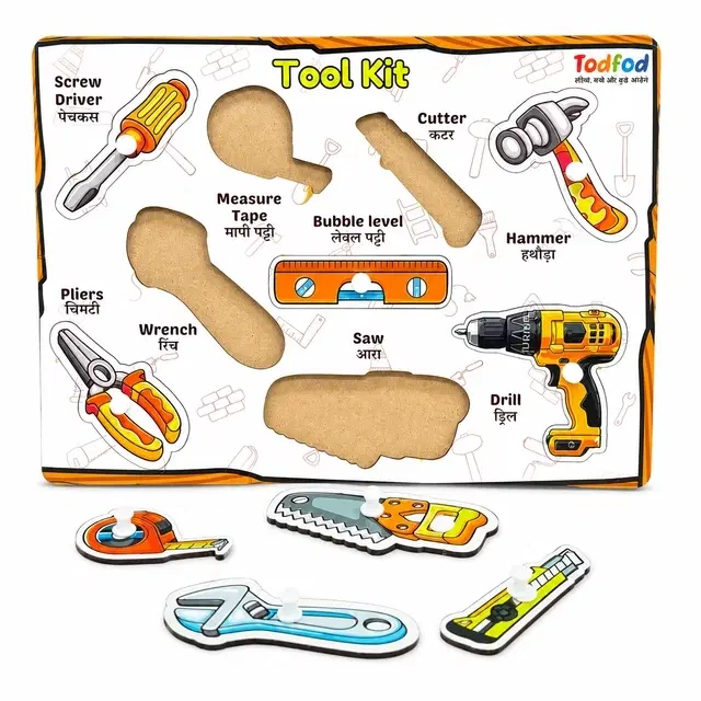 TodFod Wooden Toolkit Identify Puzzle With Knobs