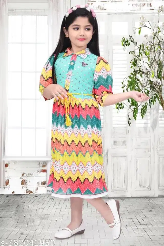 Cotton Blend Frock for Girls (Multicolor, 4-5 Years)