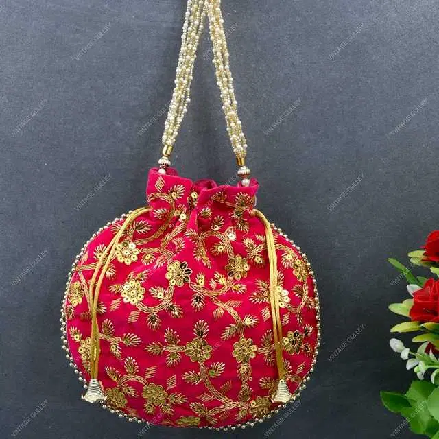 Velvet Ethnic & Traditional Handheld Potli for Women, Pink, A-58