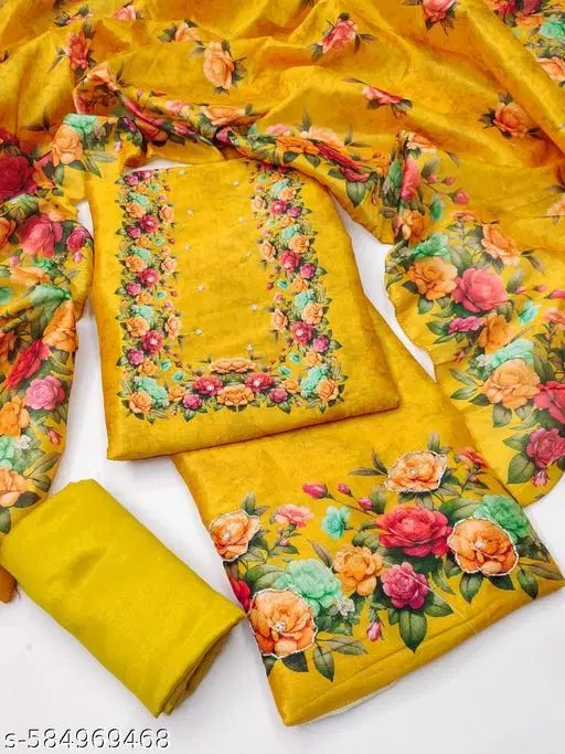 Embroidered Punjabi/All Over Suits for Women (Yellow, 6.05 meter (M)