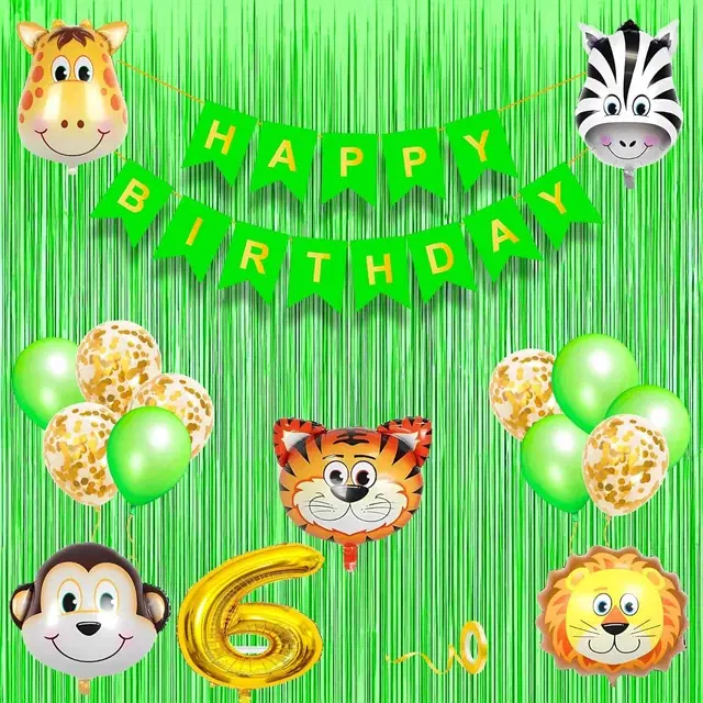 Jungle Theme 6th Birthday Decoration Kit for Kids (Green)Pcs Of 20 ,(Set Of 1)