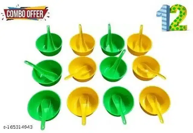Soup Bowls with Spoons, Multicolor, Set of 12