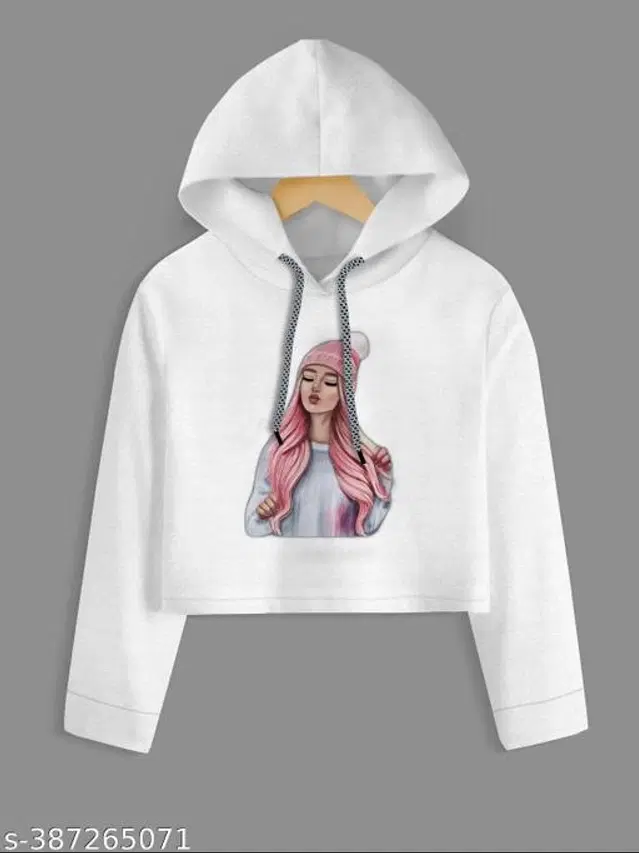 Cotton Blend Hoodie for Girls (White, 9-10 Years)