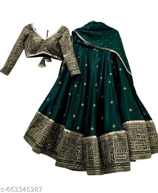 Embroidered Lehenga Choli for Women (Green, Semi Stitched)