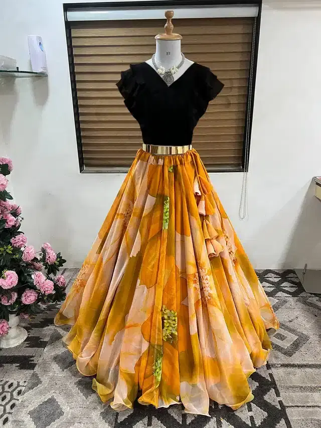 Ready to Wear Lehenga Choli for Women (Yellow, XS)