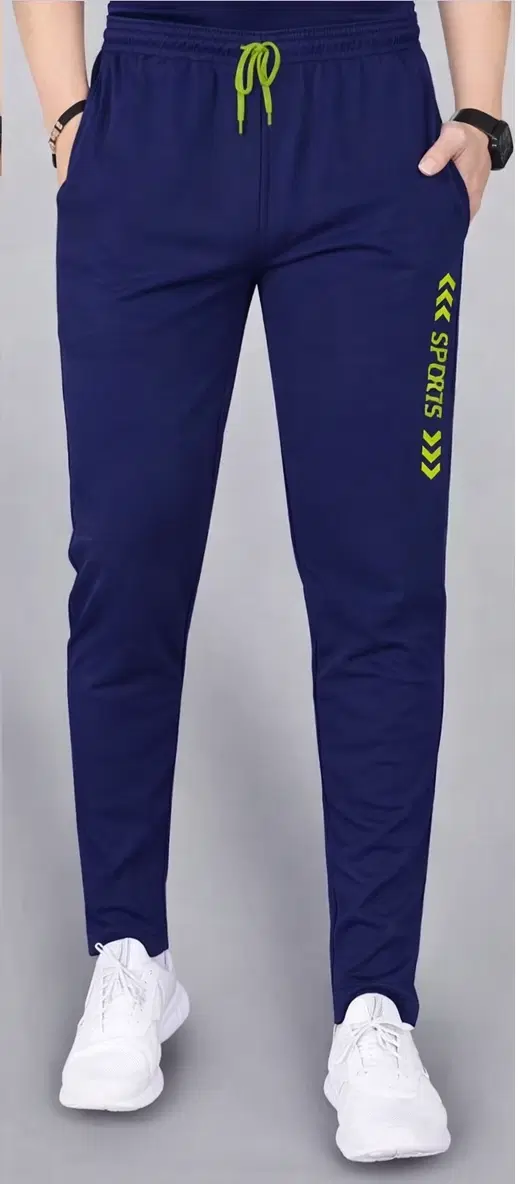 Poly Blend Solid Trackpants for Men, Navy Blue (L)