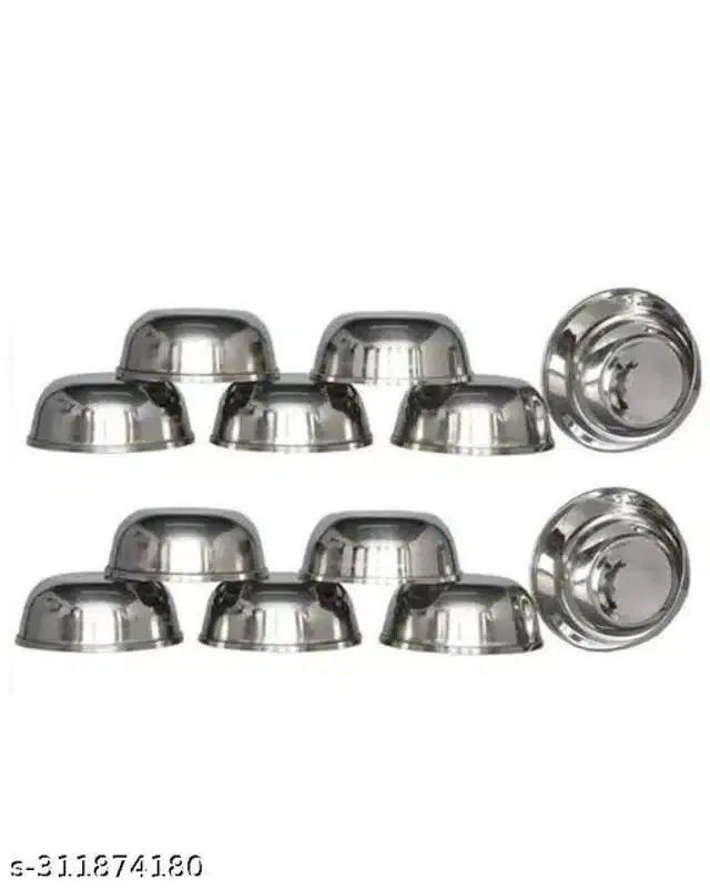 Stainless Steel Bowls, Silver, Pack of 12