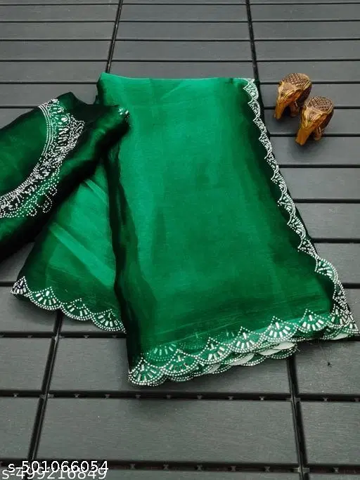 Jimmy Choo Embellished Saree For Women, Green