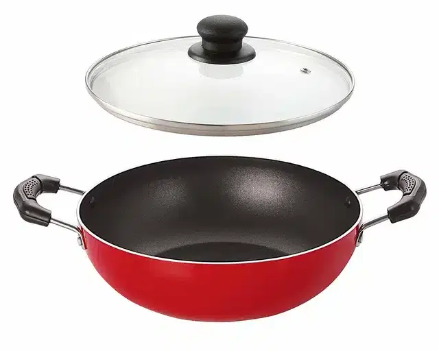 Non Stick Kadhai with Lid, Red, Set of 1