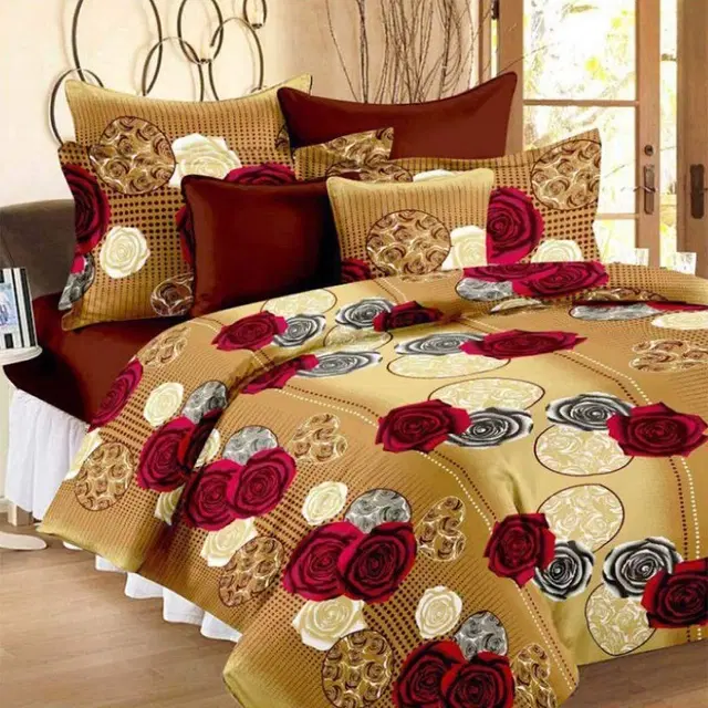 Polycotton Double Bedsheet with 2 Pillow Cover, Multicolor, 90x90 inches