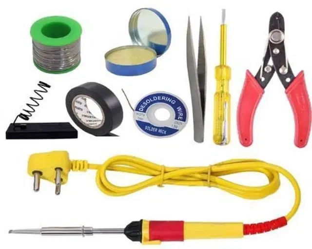 Atrocitus, 9 in 1 Soldering Iron Tool Kit, 25 W | Iron | Wire | Flux | Wick | Stand | Cutter | Tweezer | Tape | Tester