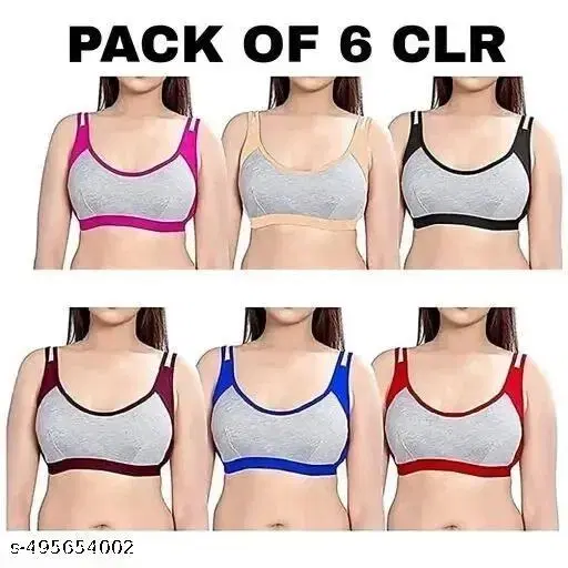 Cotton Sports Bra for Women & Girls, Multicolour, Pack of  6 (28B)