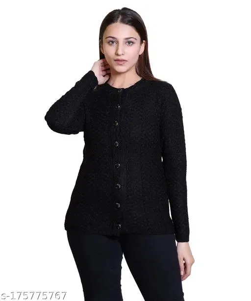 Acrylic Solid Sweater for Women (Black, XL)