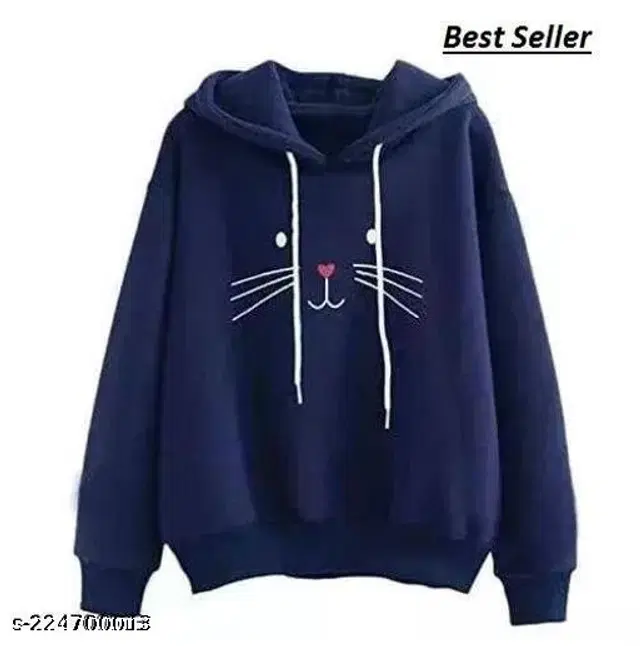Cotton Blend Hoodie for Women (Navy Blue, S)