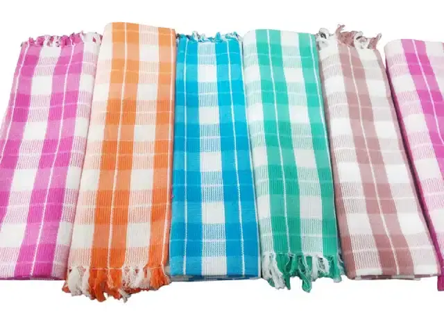 Cotton Checkered Bath Towels, Pack of 3, Multicolor, 60x30 Inches
