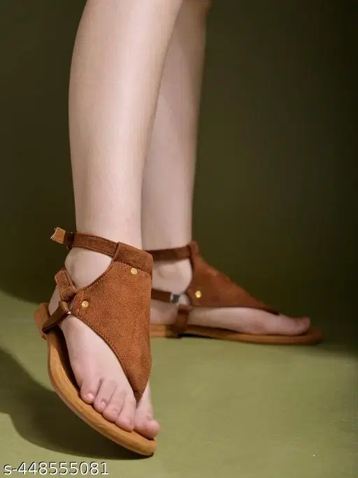 Shoetopia Brown Suede Flat Sandals (IND-5)
