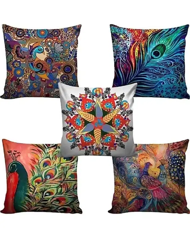 Premium Dupion Silk Cushion Cover, 16x16 inch, Multicolor, Set of 5, A-14