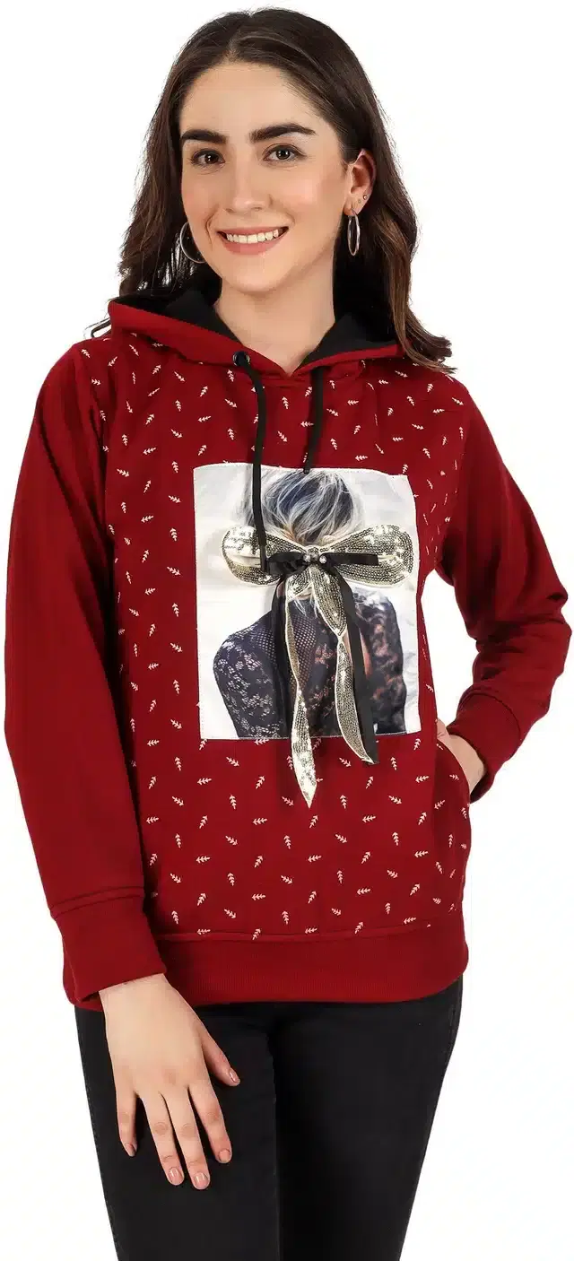 Full Sleeves Hooded Sweatshirt for Women (Maroon, M)