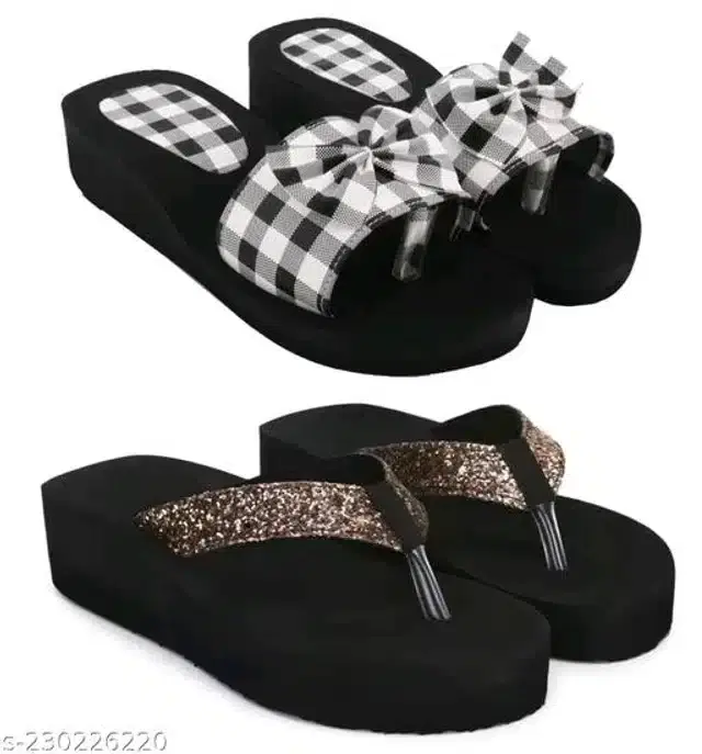 Sliders with Flipflops for Women, Set of 2 (White & Gold, 4)