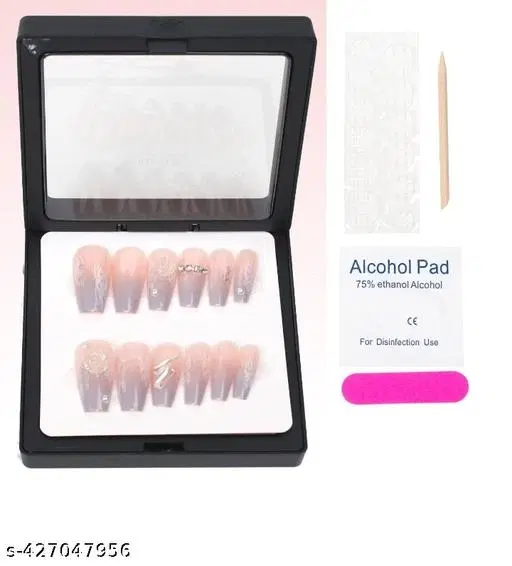 Kamz's Fake Nails Nail Extension Kit - Quick Fix Press On Nails, Aesthetic Acrylic Stick on Nails, Reusable, 12pcs Nails Set for Girls & Kids