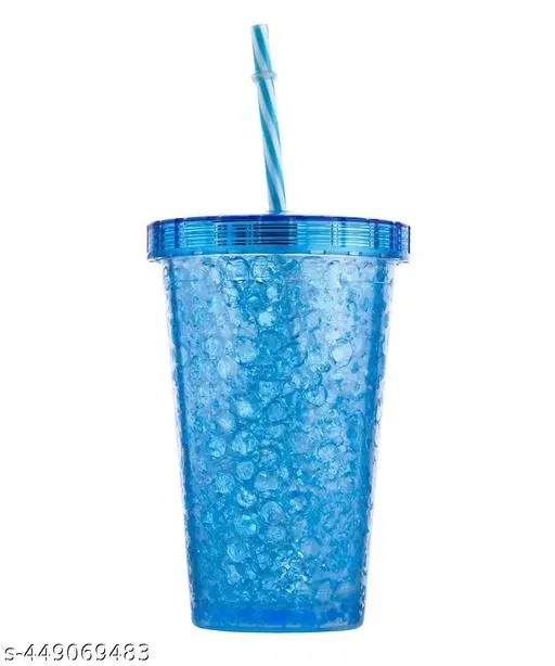Plastic Sipper with Straw & Lid, Blue, 500 ml