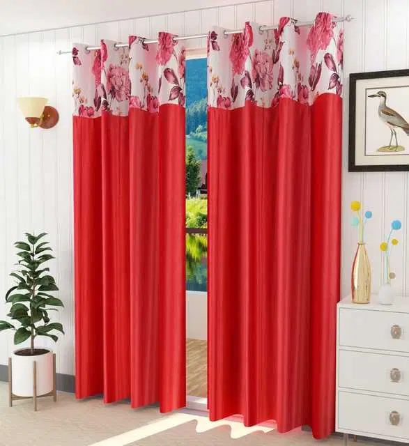 Homefab Polyester Curtains, Red, 7 Feet, HF-225