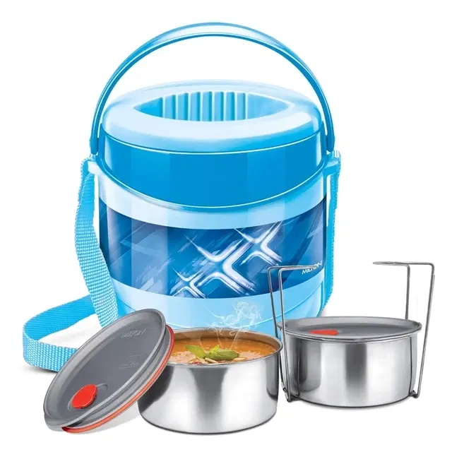 Milton Econa Deluxe 2 Stainless Steel Containers with Steam Vent 520 ml, PU Insulated, Hot & Cold Leak-Proof Lunch Box for Office, College, Picnic, Blue