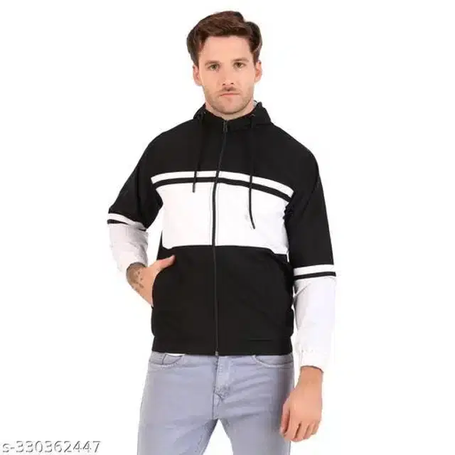 PU Jacket for Men (Black & White, L)