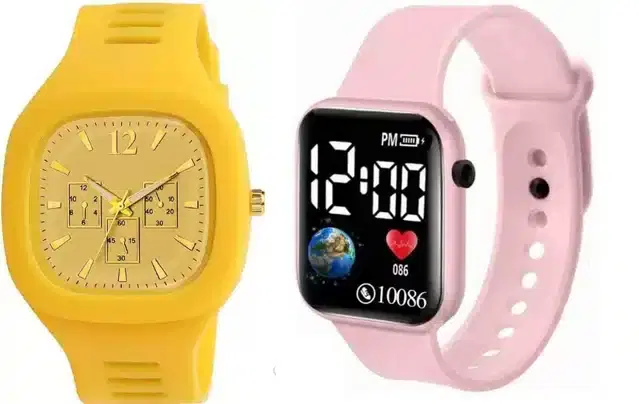 Analog with Smartwatch Combo for Men, Pack of 2 (Yellow & Pink)