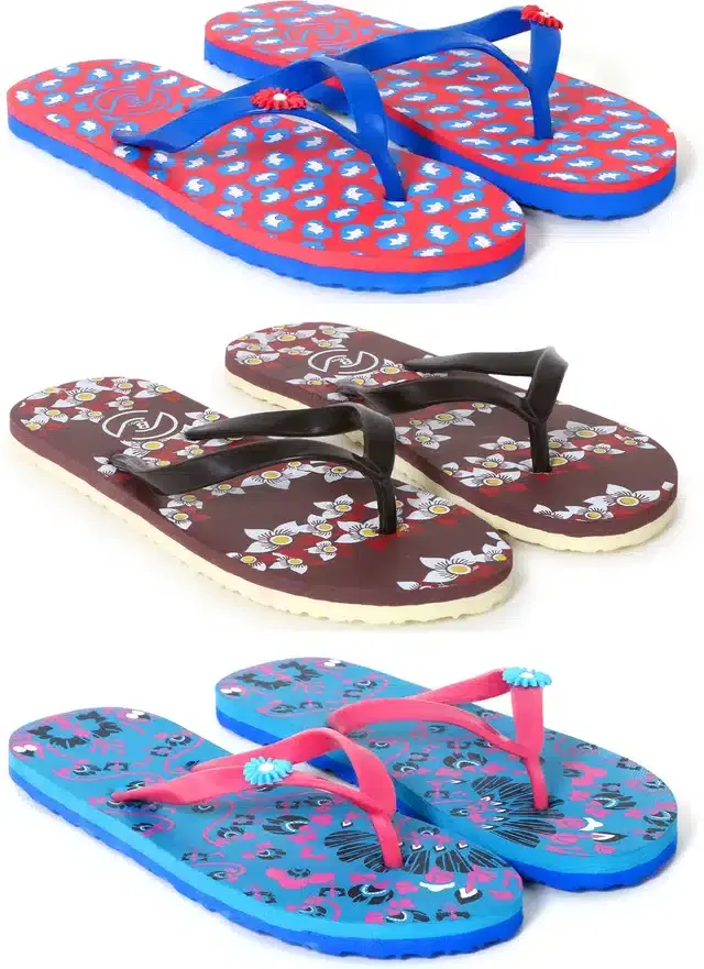 Flip Flops for Women, Pack of 3 (Multicolor, 8)