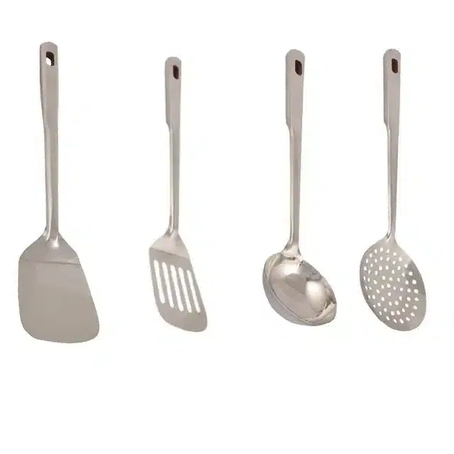 Combo of Stainless Steel Cooking & Serving Spoon Set, Pack of 4, Silver