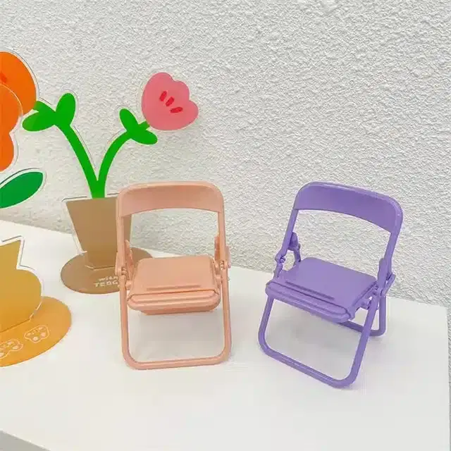 Plastic Mini Chair Shaped Mobile Stand, Pack of 2, Multicolor