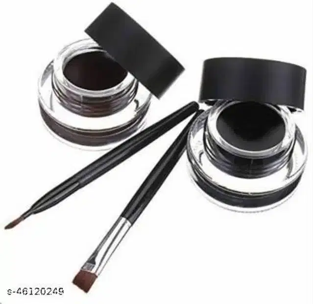 Waterproof Eye Liner Gel with Brushes, Black, Set of 2