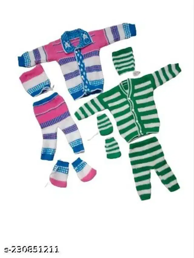 Woolen Sweater & Pant with Socks & Cap for Kids, Set of 2 (Multicolor, 0-6 Months)