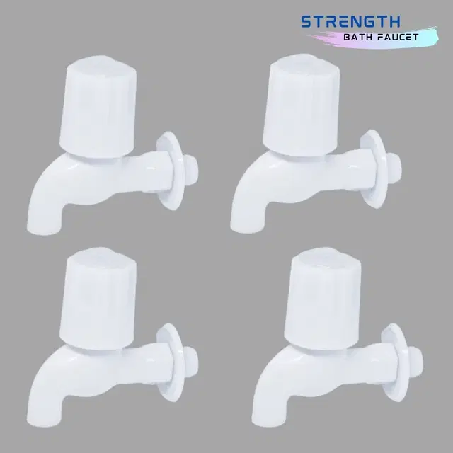 Plastic Short Body Bib Cock Tap with Wall Flange, White, Set of 4