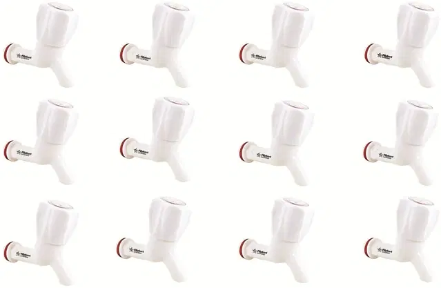 Plastic Short Body Bib Cock Tap with Wall Flange, White, Set of 12